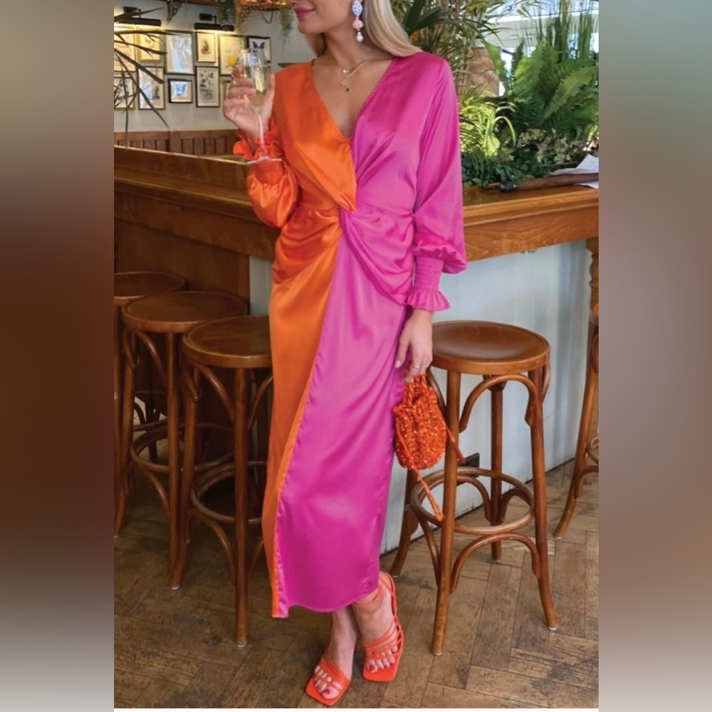 New Never Fully Dressed Orange and Magenta Satin Dress Size US 12